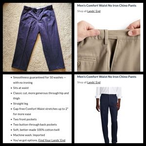 NWT Lands' End comfort waist chino Size 40X28 Color True Navy